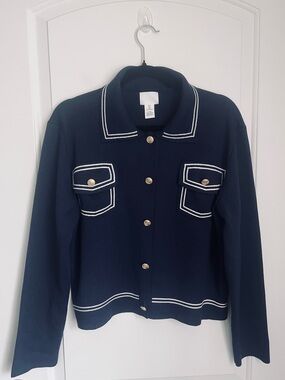 H&M Navy Cropped Knit Sweater Jacket - Size Large
